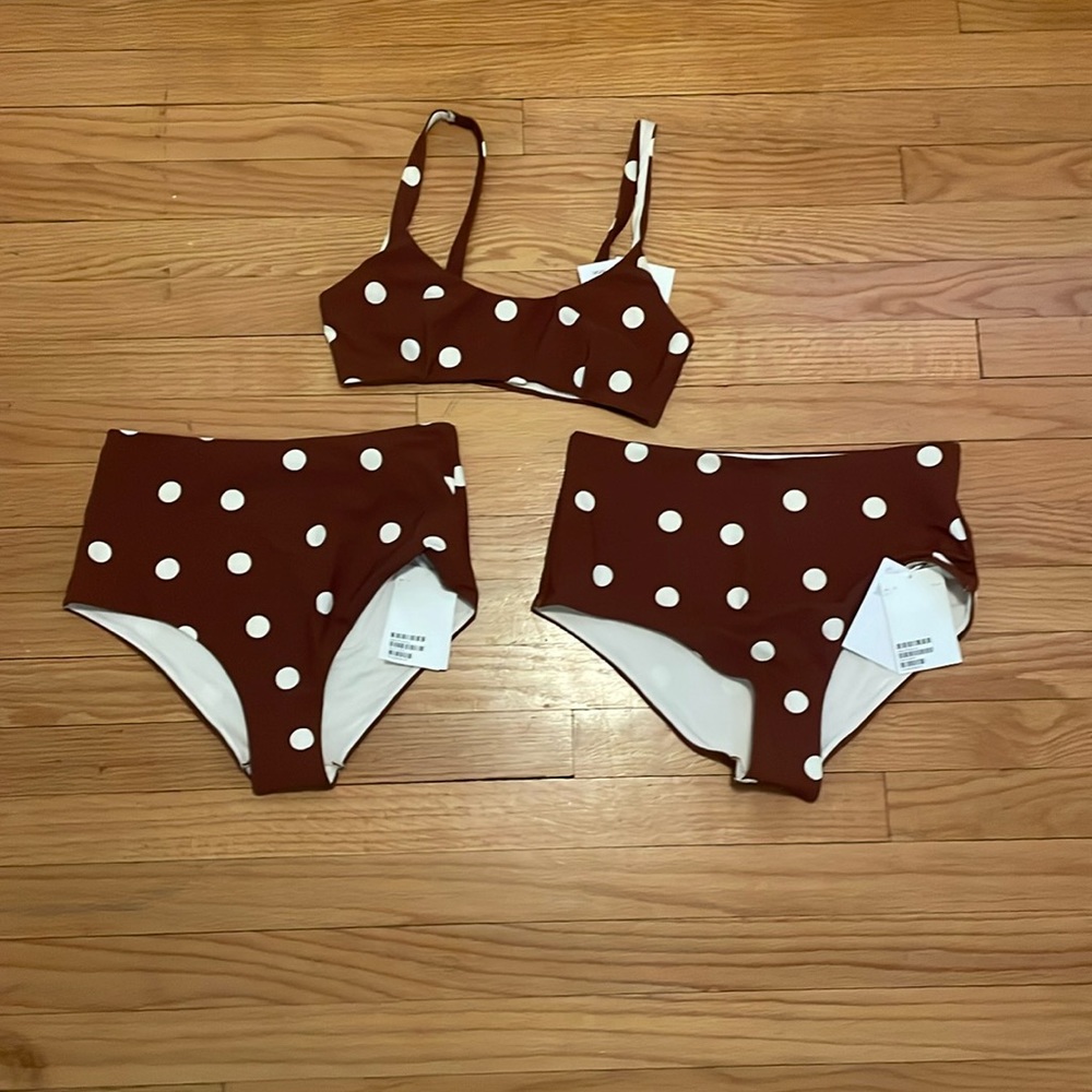 & other stories, brown and white polkadotted bikini